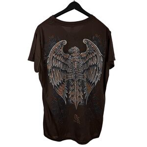 Women’s Y2K True Rock Angel Winged Grunge Punk Brown Graphic Shirt Size XL